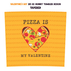 illustration of tumbler wrap design with heart and pizza in yellow style