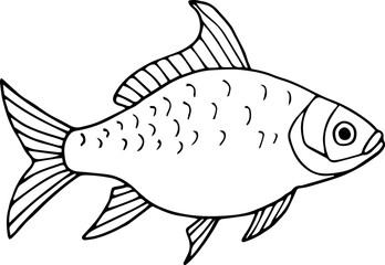 Hand drawn outline fish icon. Children's coloring book. Underwater world. Sea life. Vector illustration, doodle style.
