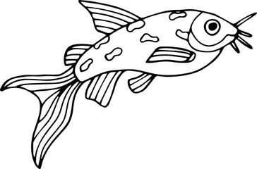 Hand drawn outline fish icon. Children's coloring book. Underwater world. Sea life. Vector illustration, doodle style.
