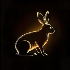 Rabbit in gold, simplified bunny, copy text, text space, luxury, illustration, generated art