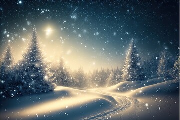 new year background snow landscape with sparkling lights. Generative AI