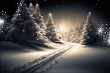 Naklejka premium new year background snow landscape with sparkling lights. Generative AI