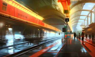 Illustration of a subway station. Abstract big city life background. (Generative AI)