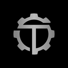 Letter T gear vector template logo. This Design is suitable for technology, industrial or automotive. Gradient. Gray.