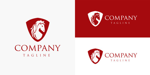 Horse in Shield Red Logo Design Vector Template for Brand Business Company