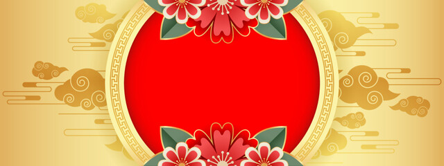 Chinese background vector, oriental banner design with gold red color with empty space, chinese new year traditional art template