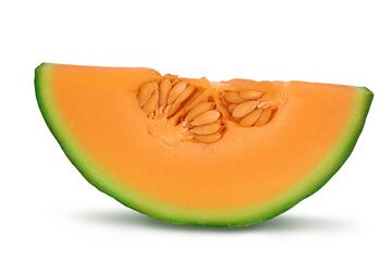 Cantaloupe melon piece isolated on white background with full depth of field.