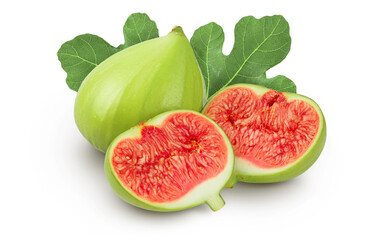 Ripe green fig fruit isolated on white background with full depth of field