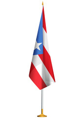 Isolated small national flag of Puerto Rico vector with golden flagpole.Standing miniature flag of Puerto Rico