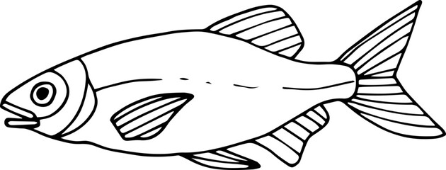 Hand drawn outline fish icon. Children's coloring book. Underwater world. Sea life. Vector illustration, doodle style.
