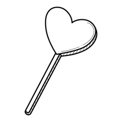 Hand drawn heart shaped sweet lollipop hard candy on a stick vector illustration. Cute romantic Valentines day doodle isolated on white.