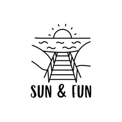 Summer vacation concept design with sunset over sea