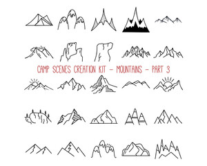 Collection of outline mountain emblems. Part 3