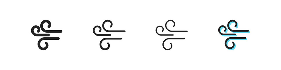 Weather set icon. Cloud, sun, rain, hail, thunderstorm, snow, frost, wind, hurricane, moon, rainbow, winter. Sky concept. Six vector line icon in different styles