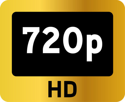 Golden video quality or resolution icons in 720p. Video screen technology.
