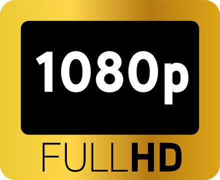 Golden video quality or resolution icons in 1080p. Video screen technology.