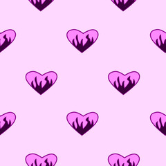 Y2k glamour pink seamless pattern. Backgrounds in trendy 2000s emo girl kawaii style. Flames in pink hearts. 90s, 00s aesthetic.