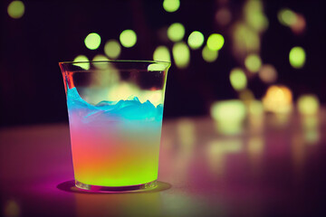 Dazzling fluorescent cocktails. Party at a nightclub.