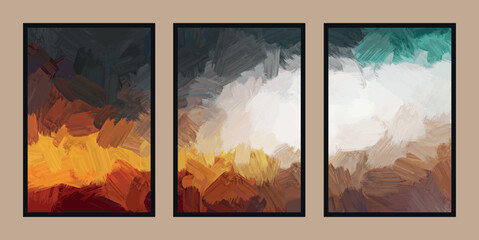 Set of abstract brush stroke effect creative digital hand-painted blended color