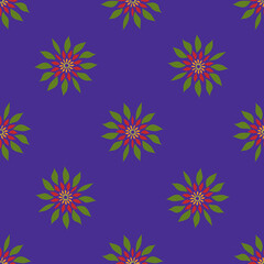 Fototapeta na wymiar Abstract diagonal flowers on blue seamless pattern