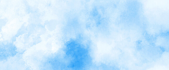 Aquarelle painted textured canvas design, abstract blue watercolor splash background, texture of watercolor, sky clouds landscape light background. hand drawn sky computer draw background.