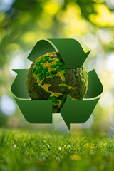 Green planet Earth with recycling symbol. Concept	