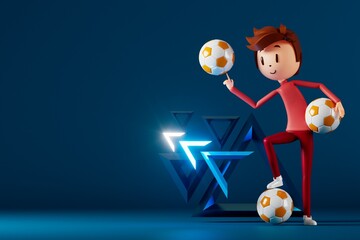 person cartoon character boy and girl with sports objects. 3d illustration. fitness activity action. man in a sports game. healthy concept. 3d ball. exercise action.smartphone smartwatch design.
