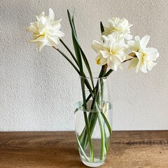 White flowers in a vase with water