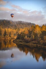 autumn in the park with hot air balloon