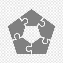 Simple icon polygonal puzzle in gray. Simple icon pentagon puzzle of the five elements  on transparent background for your web site design, app, UI. Flat design. EPS10.