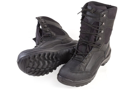 Pair of the black high top leather combat boots