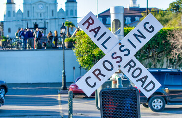 New Orleans railroad crossing street sign, Louisiana
