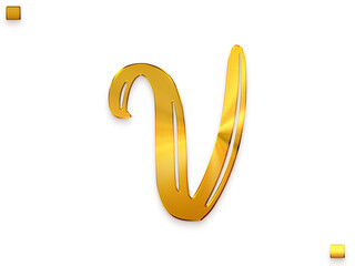V Letter  Vintage Gold Color Royal Alphabetic Logo Transparant PNG