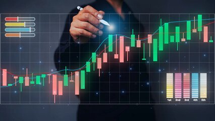 businessman set goal analysis chart and graph evolving and growing global economy growth goal...