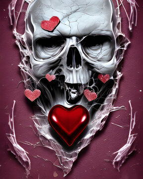 Evil skull and hearts Anti valentine's day illustration. generative ai.