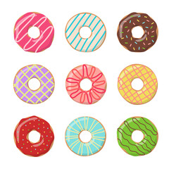 Set of doughnuts isolated on white background