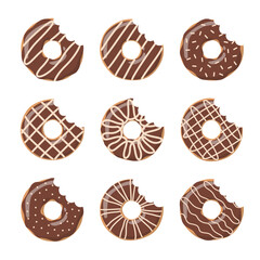 Set of doughnuts isolated on white background