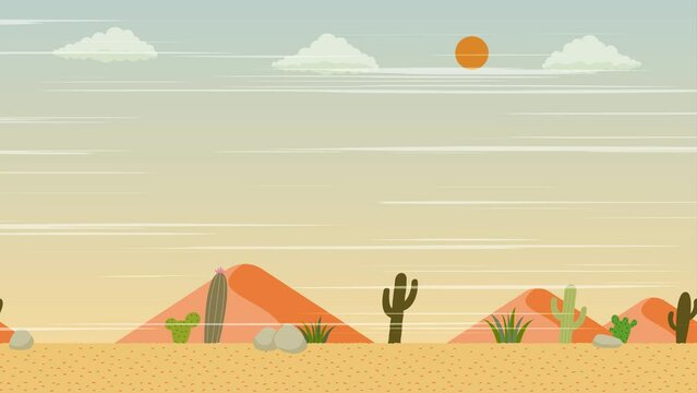 砂漠とサボテンのアニメーション背景（スピード感のある移動のイメージ）効果線入り