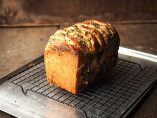 brioche bread loaf with coconut and black sesame seed