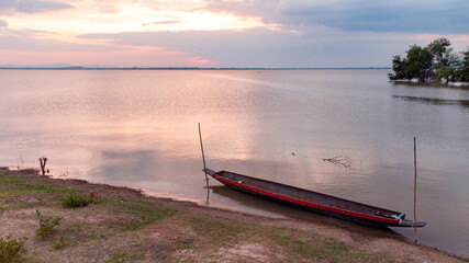 Over the dam and large river in Pasak dam in Thailand during the rainy season with a flood pandemic.