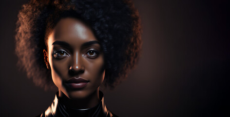 Portrait of a beautiful Black woman. Dark studio lighting. Generative ai