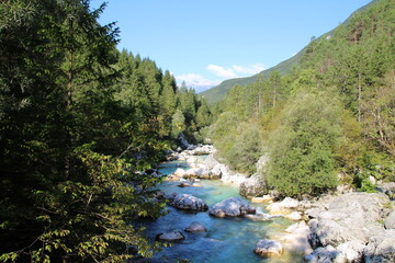 Fototapeta na wymiar Soča Tal Slowenien, Road Trip, Camping, Wandern, Travelling