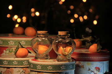 christmas decoration on the table with oranges