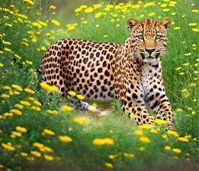 wild leopard in the grass