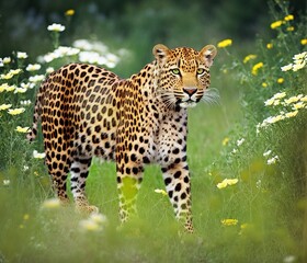 wild leopard in the grass