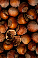 hazelnuts on the wooden background