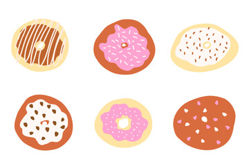 Donuts set in cartoon style. Vector illustration isolated on white background.