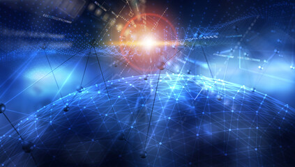 Global network connection dots and lines. Abstract digital technology background
