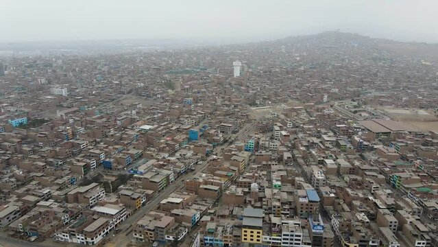 Aerial Shot of Ventanilla, a crowded and poor slum in Lima, Peru