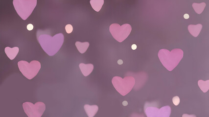 Abstract hearts background with cute pink and purple bokeh hearts, illustration Valentines Day Wallpaper aesthetic pink, purple blurred background